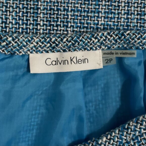Calvin Klein Womens Skirt Size 2 Petite Tweed A-Line Cotton Lined Blue White - Picture 7 of 8